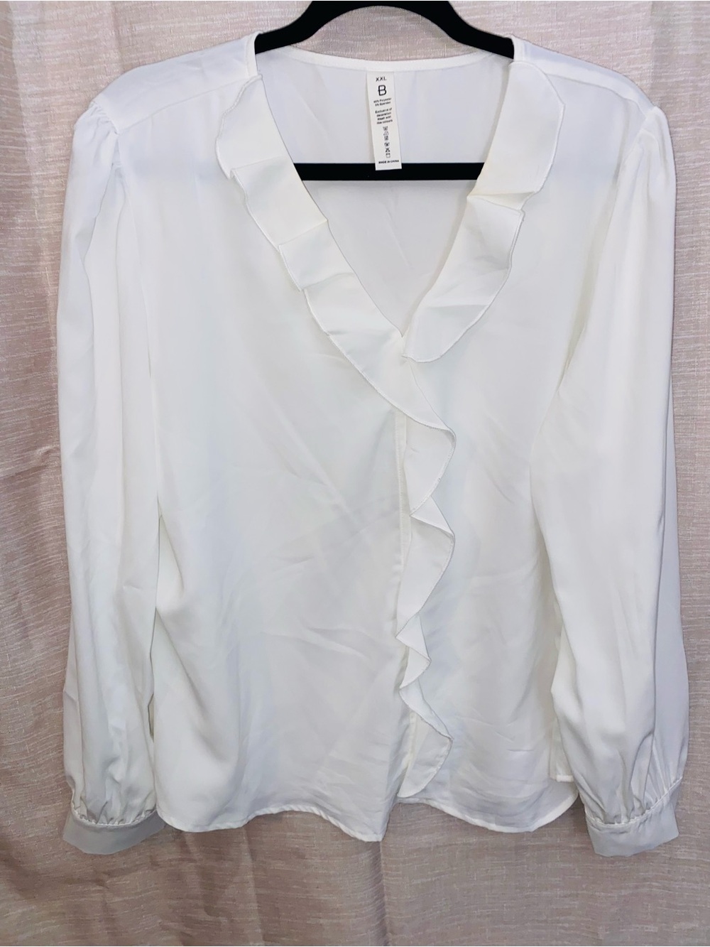 White Ruffled V-Neck Blouse - Women
